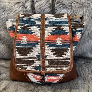 PRICE FIRM Myra Bag Southwestern Patterned Backpack with Leather Trim